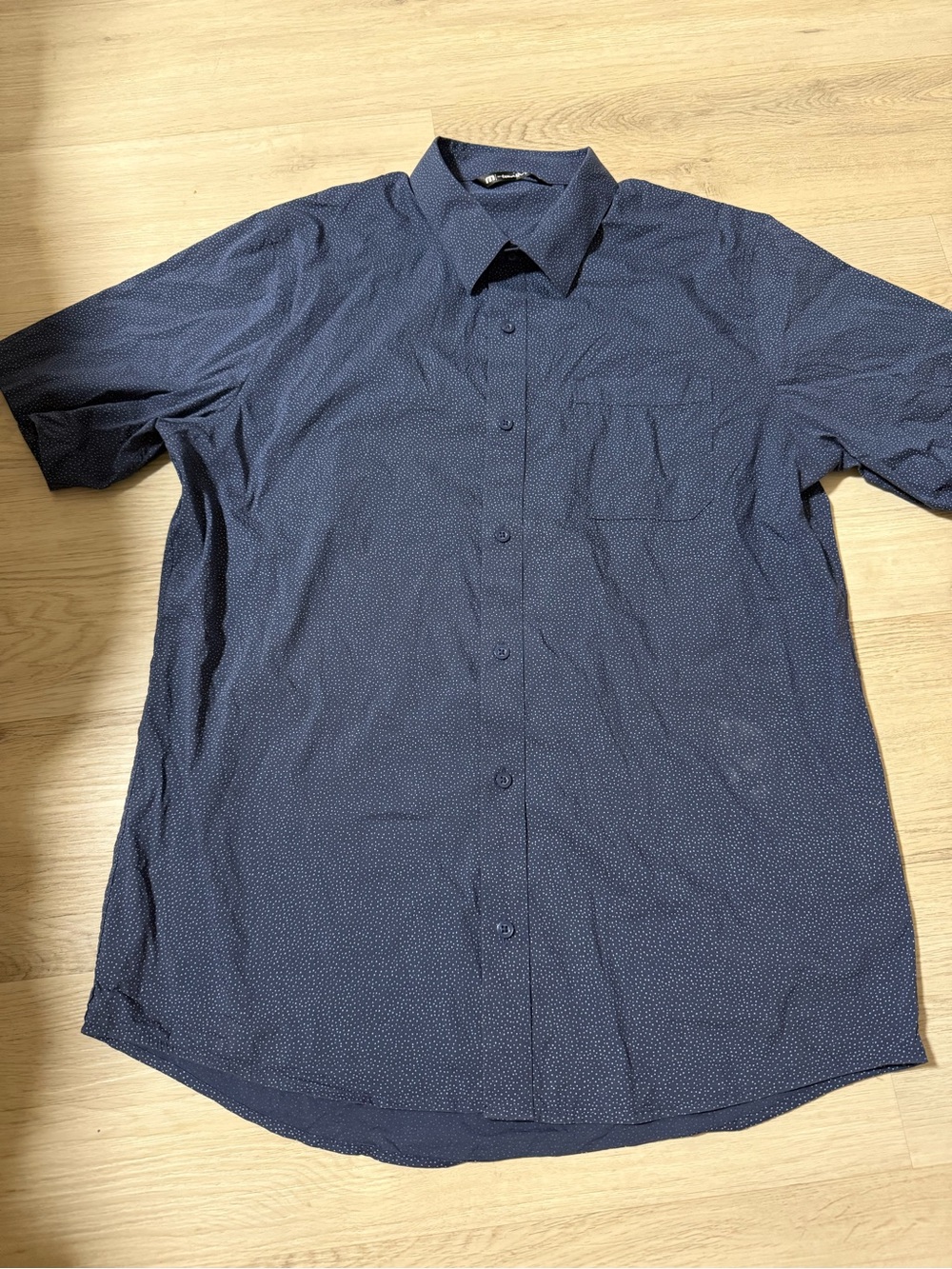 Travis Mathew Navy Blue Micro Polka Dot Button Up Collar Shirt Men’s Size Large